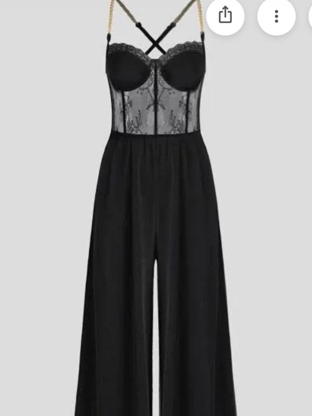 Cider Black Lace-Trim Bustier Jumpsuit with Gold Chain Detail
